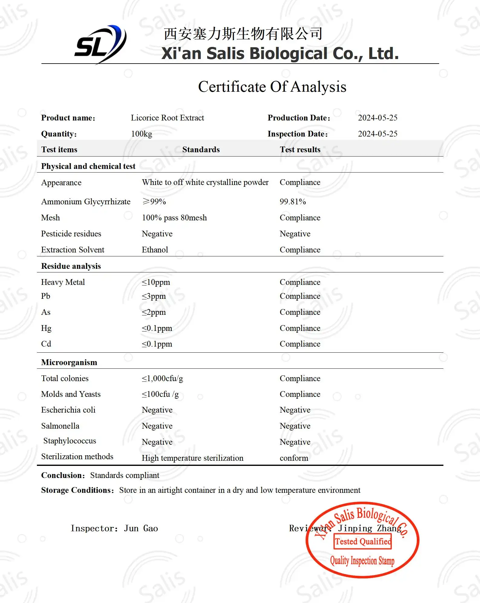 Ammonium Glycyrrhizate  COA